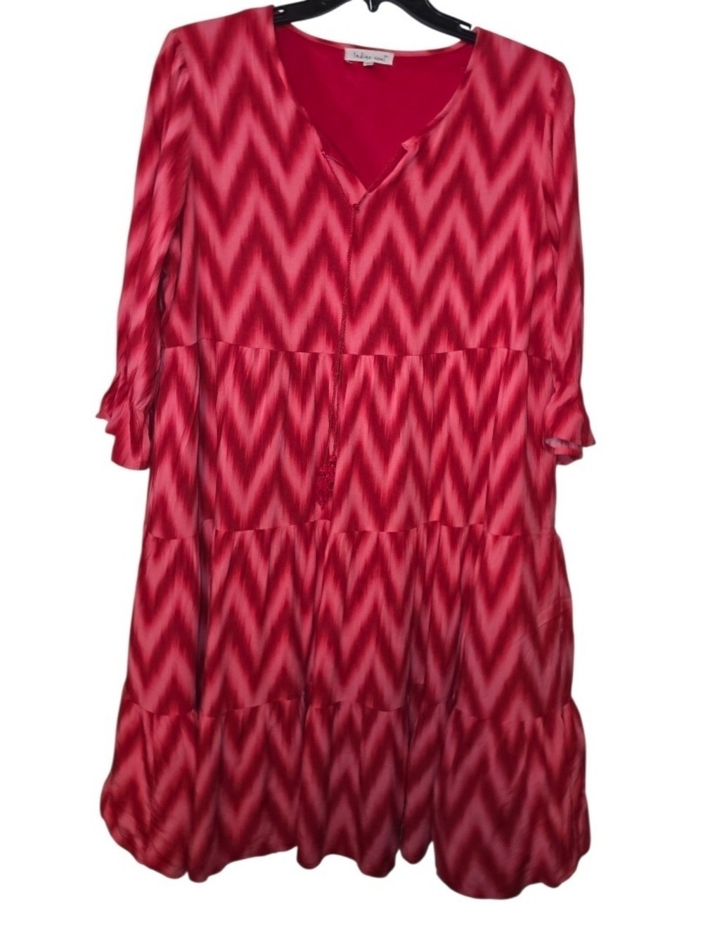 Indigo Soul Red Ikat Print Tiered Midi Dress XL